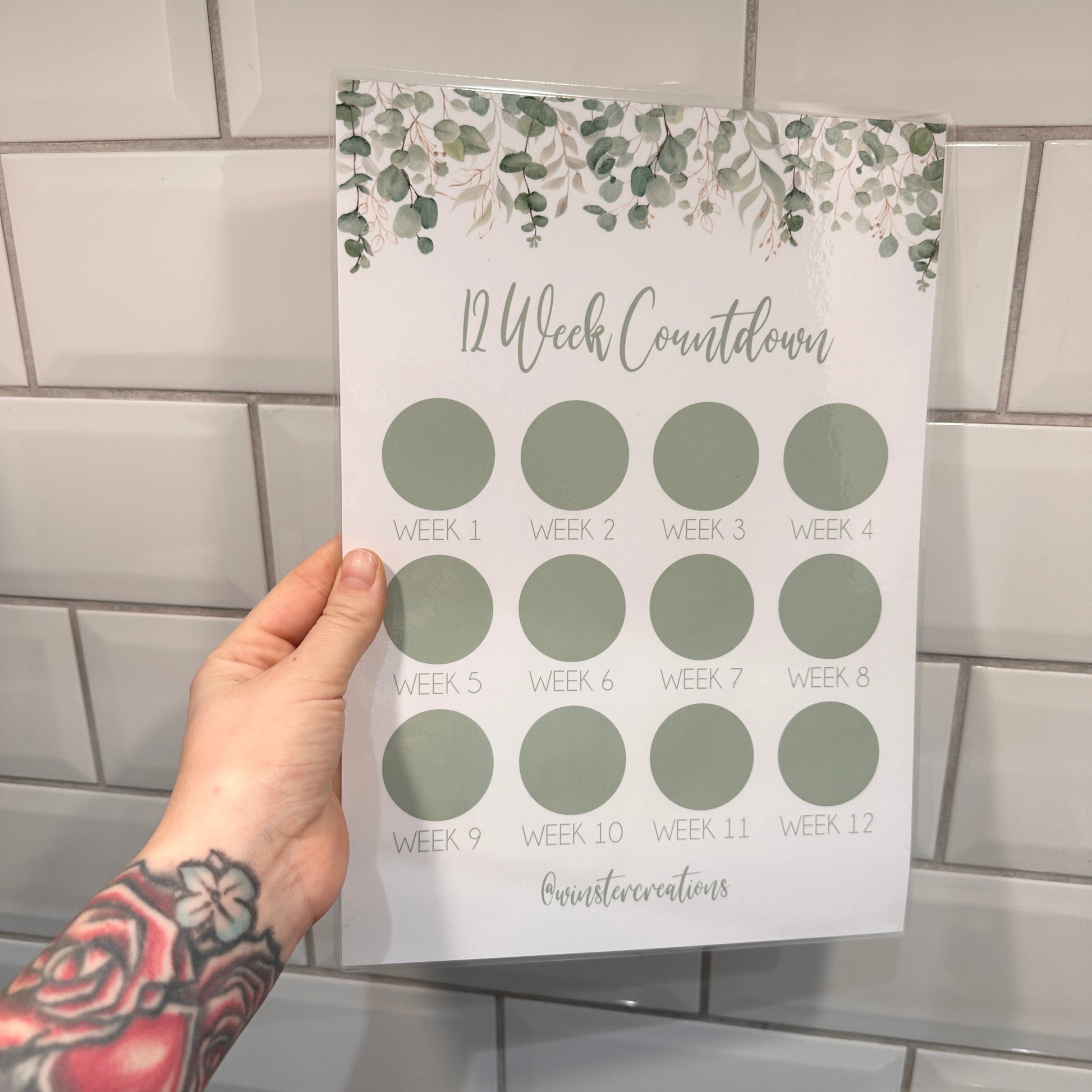 Personalised Eucalyptus Greenery 12 Week Countdown A4 Weight Loss Diet Slimming Chart Tracker Print - Laminated With Drywipe Pen-0