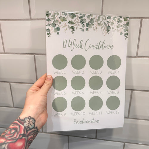 Personalised Eucalyptus Greenery 12 Week Countdown A4 Weight Loss Diet Slimming Chart Tracker Print - Laminated With Drywipe Pen-0